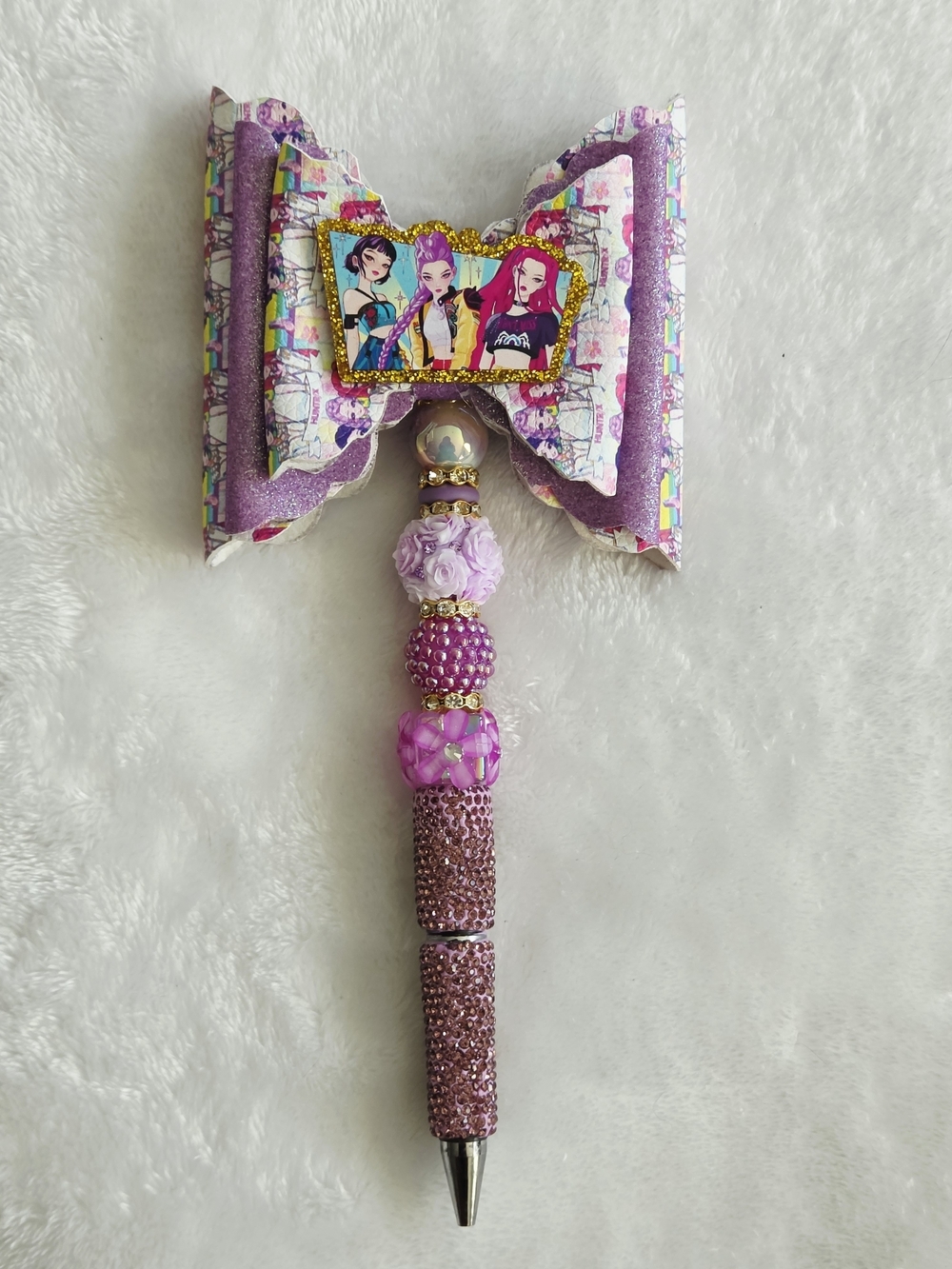 K Pop Demon Hunters Pink Bow Beaded Rhinestone Huntrix Pen